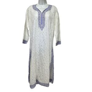 Embroidered purple White Tunic Top Dress Indian Kurta Boho
